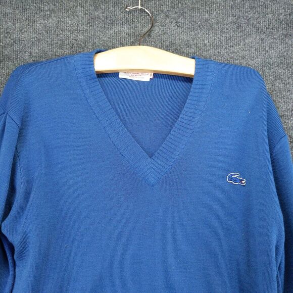 Vintage Izod Lacoste V Neck Knit Sweater Size 20 Blue Embroidered Crocodile Logo - Picture 6 of 14